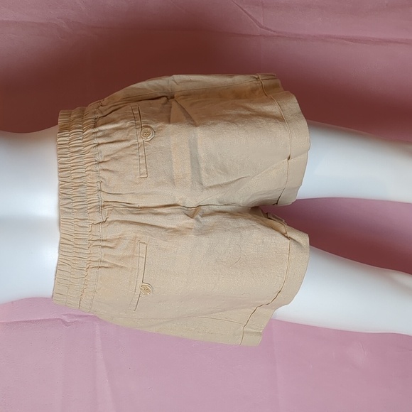 Love Tree Linen Beige Drawstring Waist Shorts with Pockets size Large - Picture 2 of 9